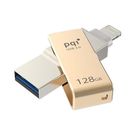 PQI PQI 6I04-128GR2001 iConnect Mini Apple Mfi 128 GB Mobile Flash Drive with Lightning Connector for iPhones; iPads; Ipod; Mac & PC USB 3.0 - Gold 6I04-128GR2001